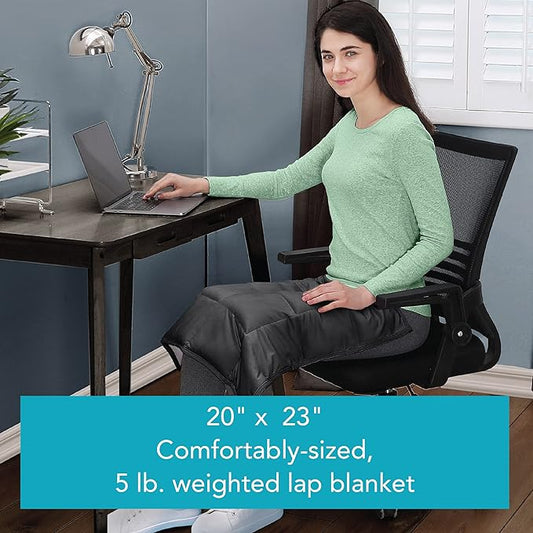 Dream Lab Calming Acupressure Cooling Reversible Weighted Lap Blanket with Glass Beads, 5 Pounds, Charcoal