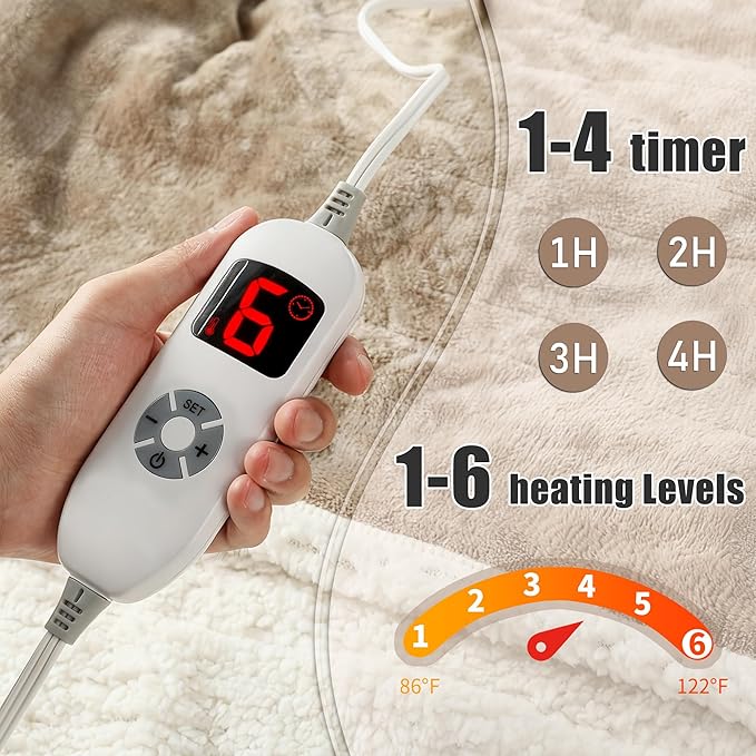 Heated Blanket Wearable Shawl Electric Throw, Heated Wrap with Pockets, Poncho Blanket Hoodie for Adult, 6 Heat Settings & 1-4H Timer Auto Off, Gift, 50 * 64", Camel