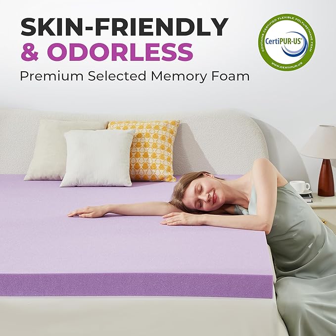 BDEUS 2 Inch Gel Memory Foam Mattress Topper Ventilated Soft Pressure Relieve Mattress Pad, Breathable Bed Topper, CertiPUR-US Certified, King Size
