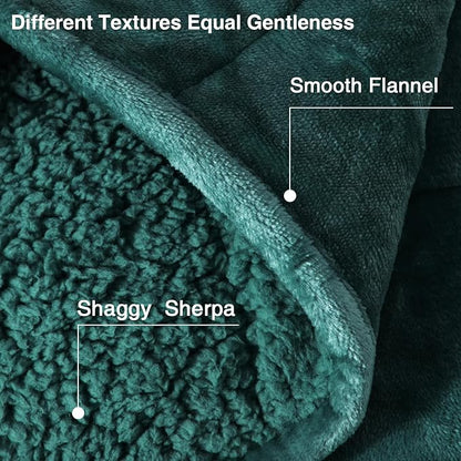 Aemicion Queen Size 20lbs Weighted Blanket for Adults, Fluffy Warm Sherpa & Cozy Soft Flannel Snuggle Thick Heavy Blanket Great for Sofa Bed, 60x80in Green
