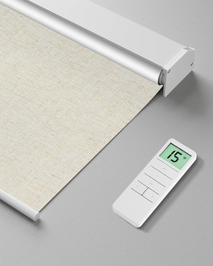 Motorized Roller Shade with Remote Control, Blackout Electric Shade for Windows Compatible with Alexa Google via Hub, Rechargeable Smart Window Blind Customized Size (Texture Beige)
