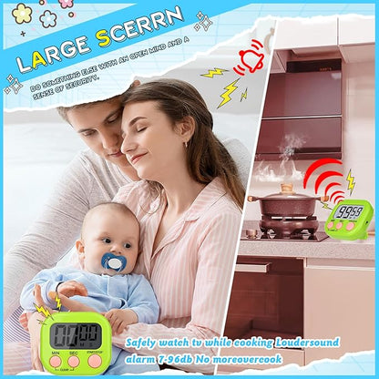 Mwellewm Digital Kitchen Timer 12 Packs Magnetic Classroom Stopwatch Timer 6 Colors Small Digital Countdown Timers for Cooking Mini Loud Alarm Stop for Kitchen Study Work Sports Games Office Clock