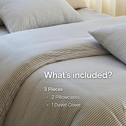 DOZ Duvet Cover Set, 100% Viscose derived from Bamboo, Organically Grown, Buttery Soft, Cooling Duvet Covers, High GSM, 1 Duvet Cover and 2 Pillowcases, 90"x90" (Stripe, Full/Queen)