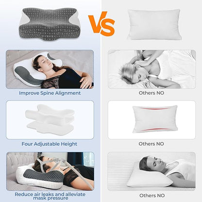 Elviros CPAP Pillow for Sleeping, Ergonomic Adjustable Height Neck Support Memory Foam Bed Pillow for CPAP Users with Sleep Apnea, Suitable for Side and Back Sleepers