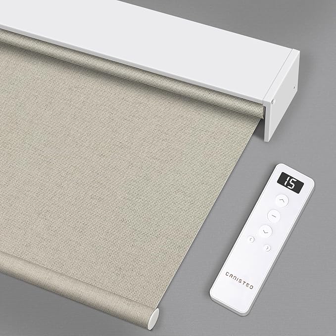 Motorized Blinds Roller Shade with Remote: Canisteo Automatic Smart Blind for Windows 100% Blackout, Electric Blinds Compatible with Alexa/Google Home/Apple Homekit, Customized Size, Neat Cream