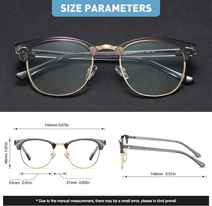 Blue Light Blocking Glasses Vintage Half Frame UV Clear Lens Anti Eyestrain Computer Gaming Glasses for Men Women