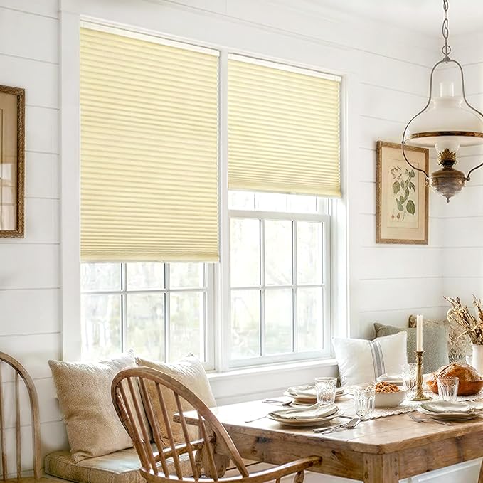 LazBlinds Cordless Cellular Shades, No Tools No Drill Blackout Honeycomb Shades Pleated Blinds for Windows, 38'' W x 48'' H, Soft Cream