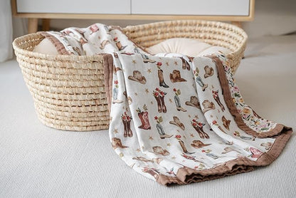 Little Jump Cowgirl Floral & Highlandcow Muslin Blanket Baby Quilt - Silky Soft and Breathable Crib Blanket for Daycare - Large 47" x 47" - 2 Layers Toddler Summer Blankets for Girls (Cow Girl)