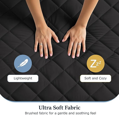 LUX Décor King Mattress Pad - 2 Pack - Quilted Elastic Fitted Mattress Cover Protector Upto 16 Inches Deep Pocket - Soft Breathable Noiseless Mattress Topper (Black “78 X 80”)