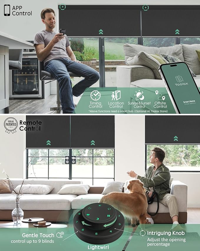Yoolax Motorized Blinds with Remote, Waterproof Smart Blinds for Windows Blackout Automatic Shades Work with Alexa Remote Control Roller Window Shades with Valance, Custom Size (Vinyl-Dark Grey)