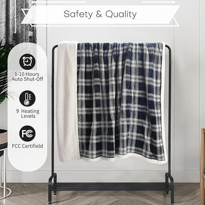 Electric Heated Blanket Full Size 72"x84" - Microplush & Sherpa Fabric Dual-Sided, 9 Heat Settings & 1-10 Hours Auto Off , Cozy Warming Throw for Home, Office, or Bed, Machine Washable, Geometric Grid
