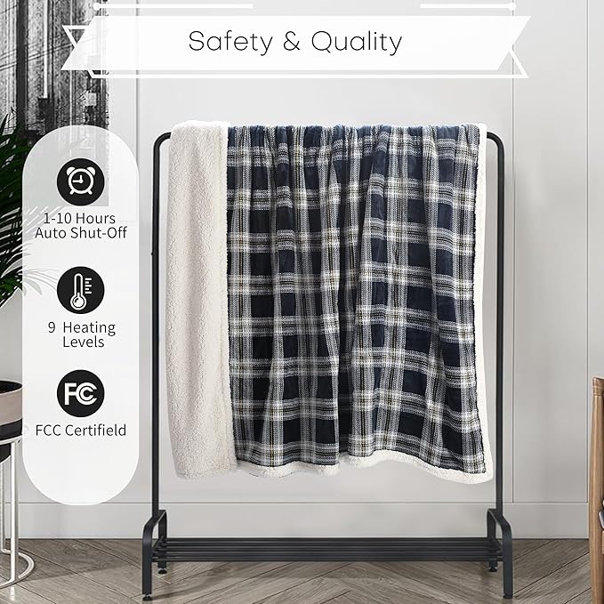 LUXIAN Electric Heated Blanket Queen Size 84"x90" - Flannel Fabric Dual-Sided, 9 Heat Settings & 1-10 Hours Auto Off, Machine Washable, Geometry Lattice