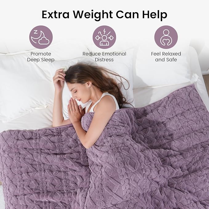 20lbs Weighted Blanket for Adults, Thick Fuzzy Jacquard Sherpa Weighted Blanket Queen Size with Ceramic Beads, Soft Cozy Sofa Bed Blanket for Calming and Relaxing, Purple, 60 x 80 inches