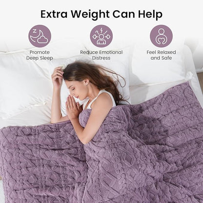 Drewin 15 lbs Weighted Blanket Queen Size, 60 x 80 inches, Dual Sided Soft Fuzzy Jacquard Sherpa Weighted Blankets for Adults, Comfortable Sofa Bed Blanket for Sleeping, Purple