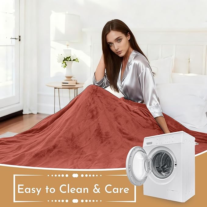 Electric Heated Blanket 72"x84" Full Size Flannel Heated Blanket, Cozy & Warm for All Night, 5 Heat Settings & 10 Hours Auto Off, Machine Washable, Brick Red