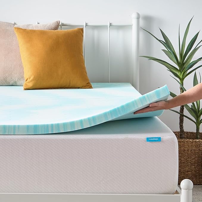 Linenspa 2 Inch Swirl Gel Memory Foam Mattress Topper, Queen Size – Cooling Gel Infused, Ventilation Holes – Pressure Relieving Bed Topper – CertiPUR Certified