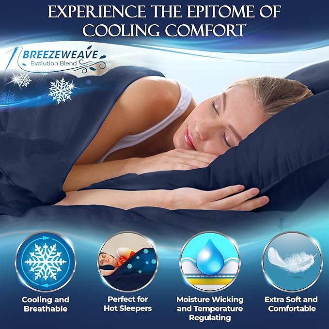 DECOLURE Cooling Sheets Queen Set 4pcs - Luxurious & Ultra-Soft Cooling Bed Sheets Queen Size for Hot Sleepers - Comfortable Bamboo Viscose Microfiber Queen Bed Sheets Set Cooling (Navy)