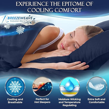 DECOLURE Cooling Sheets Queen Set 4pcs - Luxurious & Ultra-Soft Cooling Bed Sheets Queen Size for Hot Sleepers - Comfortable Bamboo Viscose Microfiber Queen Bed Sheets Set Cooling (Navy)