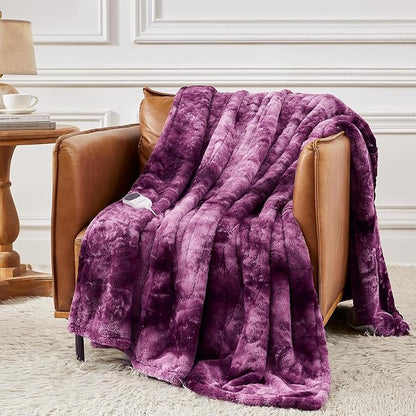 Homemate Electric Heated Blanket Twin Size - 62"x84" Heating Blanket Twin Size 1/2/4/6/8 Hours Auto-Off 10 Heat Level Over-Heat Protection Luxury Faux Fur Sherpa ETL Certification