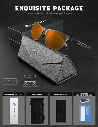 ANYLUV Blue Light Blocking Glasses Men Computer Gaming Glasses Lightweight Al-Mg Metal Anti Eyestrain Eye Protection