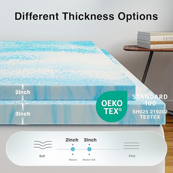 Novilla Memory Foam Mattress Topper Twin XL - 2 Inch Cooling Gel Infused Memory Foam | Slow-Rebound Pressure Relief | CertiPUR Certified | Comfort for Sleeper Sofa, RV, Camper, Dorm Room