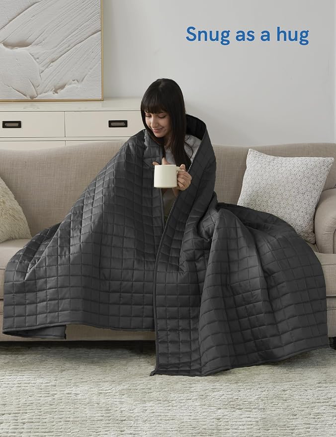 YnM Cooling Weighted Blanket for Adults, 15lbs Heavy Bed Throw for One Person of 140lbs, Perfect for Hot Sleepers or Warm Climates with Rayon/Glass Beads(60x80 Inches, Queen Bed, Dark Grey)