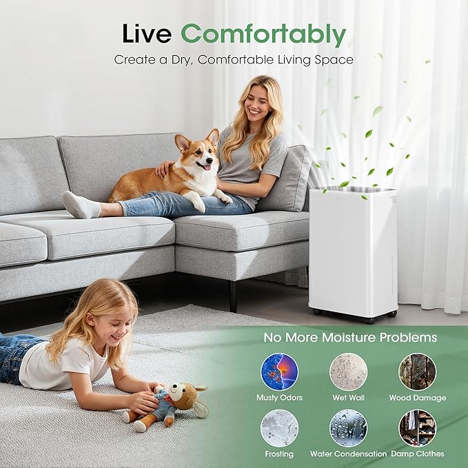 2500 sq.ft Dehumidifier for Basement, Smart APP WiFi Control,35 Pint Dehumidifiers for Home with Drain Hose, 24H Timer & Child Lock, Quiet & Eco, Ideal for Large Rooms, Bathroom, Bedroom, Garage