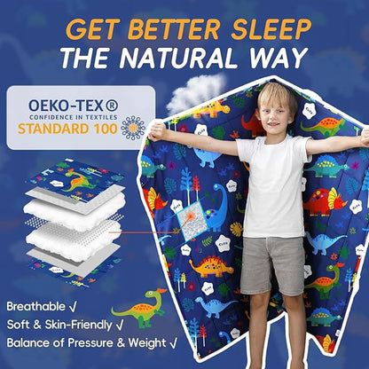 ROKDUK Weighted Blanket 3 lbs 36x48 in Breathable Blanket with Glass Beads Soft Heavy Blanket Throw Blue Dinosaur for 25-45 lbs All Season