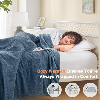 Serta Heated Blanket, Electric Twin Size, Soft, Warm, Fuzzy - Auto Shut Off Timer, 10 Lv Heat Setting, ETL Certified, 62" x 84" Navy