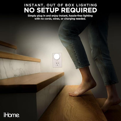 iHome Plug-in LED Night Lights 4-Pack, Dusk-to-Dawn Sensor, 3000K Warm Glow, Energy Saving, Great for Bedrooms, Hallways, Closets, Stairs, Kids’ Rooms (4-Pack (2 White & 2 Red Lights))