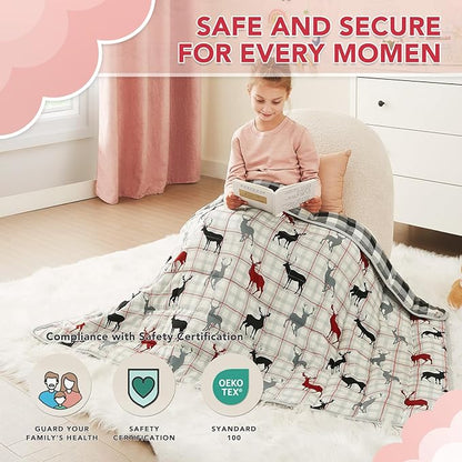 CuteKing Weighted Blanket - Weighted Blanket with Premium Glass Beads - Breathable Heavy Blanket for Comfort Sleep - Thick Blanket All Season(10lbs, 40"x60", Deer)