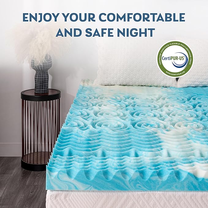 4 Inch 5-Zone Full Memory Foam Mattress Topper, Gel Infused Foam Mattress Topper for Pressure Relief, CertiPUR-US Certified Full Bed Topper,Blue, 54"×75"
