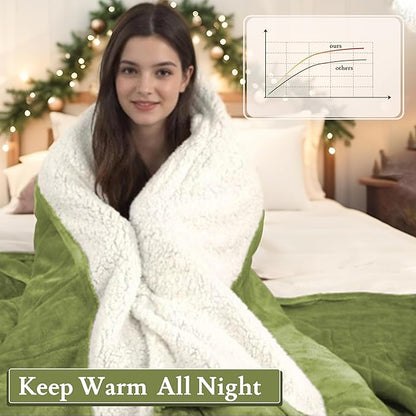 Electric Heated Blanket 72"x84" Full Size Flannel & Sherpa - 4 Heat Settings & 10H Auto Shut Off for Safe Overnight Use, Fast Heating, Machine Washable for Bed, Couch, Office - Green