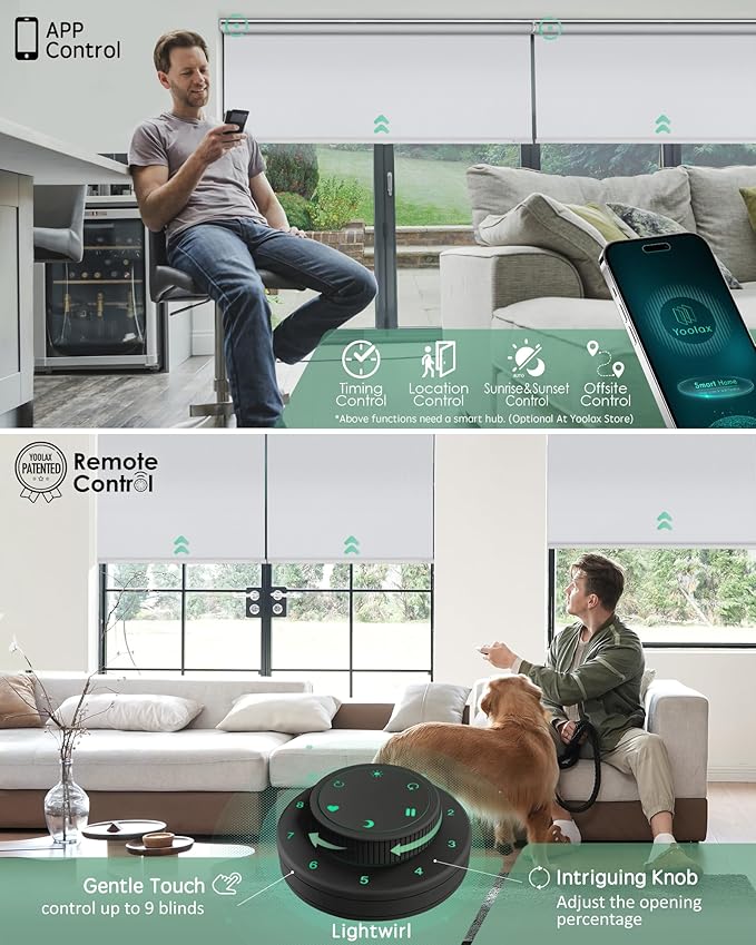Yoolax Motorized Blinds with Remote, Blackout Smart Blinds for Windows Motorized Waterproof Roller Shades, Automatic Window Shades Work with Alexa Custom Size (Blackout-Vinyl White)