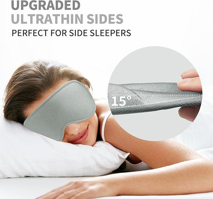 3D Sleep Mask for Men Women 2 Pack, Blackout Eye Mask for Sleeping Eye Mask for Side Sleeper, Memory Foam Adjustable&Washable, Airplane Travel Essentials Couples Yoga Meditation Black & Silver-Gray