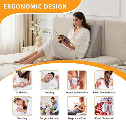 Bed Wedge Pillow for Sleeping, 9&12 Inch Adjustable Wedge Pillow Set for After Surgery, Triangle Pillow for Back Pain Relief, Leg Support, Acid Reflux, Gerd, Grey