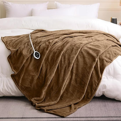 HOMLYNS LuxeHeat Heated Blanket Electric Blanket Full Size, Soft Flannel Sherpa Heating Blanket with 10 Heat Settings, 1-10 hrs Timer Auto Shut Off (72x84 inches, Coffee)