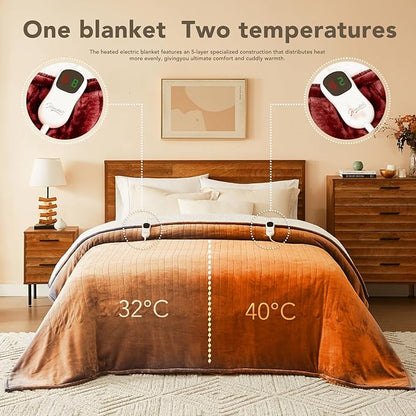 Homemate Electric Heated Blanket Queen - 84"x90" Heating Bed Blankets Throw with 10 Heating Levels 8 Hours Auto Off Fast Heating Over-Heated Protection Ultra Soft Warm Flannel ETL Certified Red