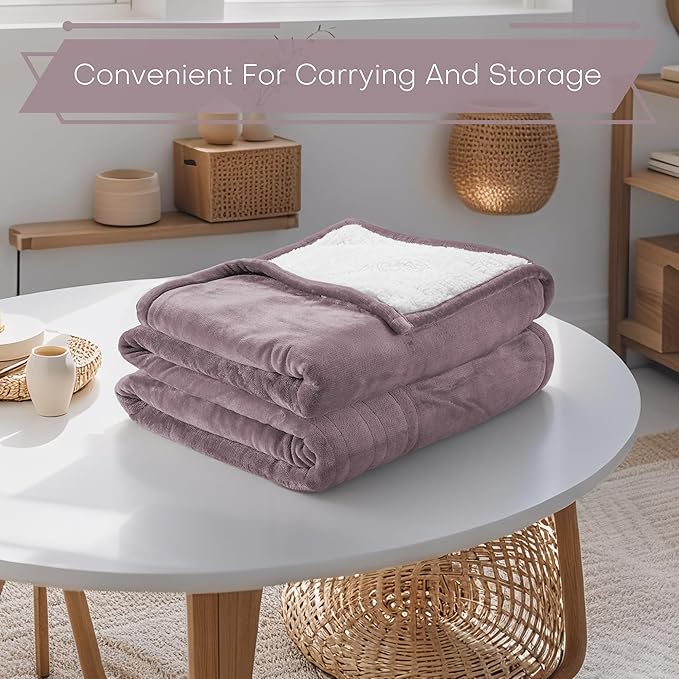 LUXIAN Electric Heated Blanket Twin Size 62"x84" - Microplush & Sherpa Fabric Dual-Sided, 6 Heat Settings & 1-10 Hours Auto Off, Cozy Warming Throw for Home, Office, or Bed, Machine Washable，Lavender