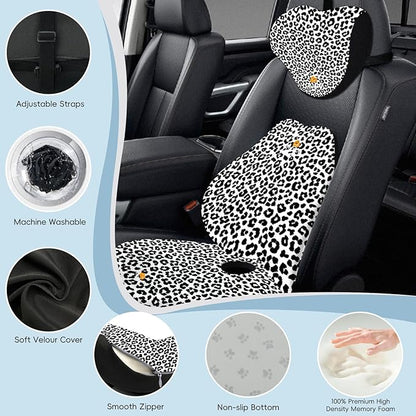 NS YOLO Ergonomic Car Seat Cushion with Comfort Memory Foam Neck Pillow, Car Pillow,Lumbar Support and Big Size Soft Seat Cushion for Driving Seat,Office Chair and Wheel Chair (Leopard Print-3 pcs)