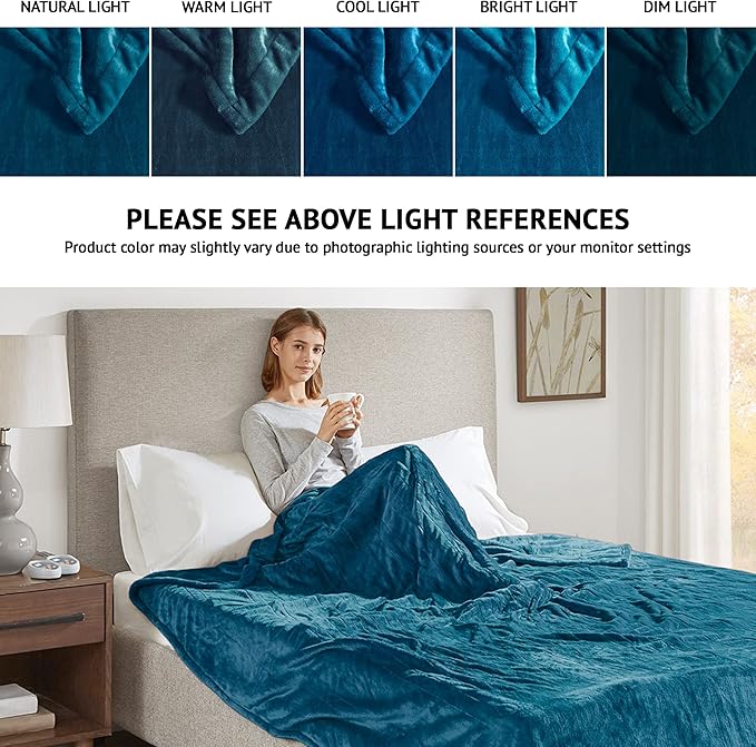 Beautyrest Heated Electric Blanket for Cold Weather, Fast Heating Heated Blanket, Auto Shut Off, Virtually Zero EMF, Multi Heat Setting, UL Certified, Teal Queen (90 inx84 in)