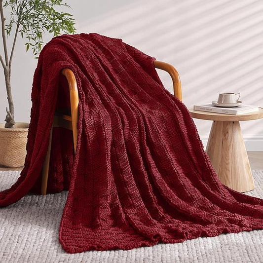 Knitted Weighted Blanket Kids, No Beads Heavy Blanket 36” x 48'' 5lbs, Breathable Chunky Knit Blanket, Cooling Weighted Blanket for Hot Sleepers, Christmas Home Decor (Red)