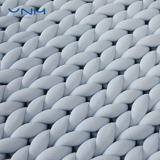 YnM Cooling Weighted Blanket, Handmade Chunky Yarn Knitted Design, Temperature Regulating and Breathable, Machine Washable Throw for Sleep or Home Decor (Azure Blue, 50x60 Inch, 10lbs)