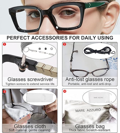 MARE AZZURO Blue Light Blocking Reading Glasses Women Computer Readers 0 1.00 1.25 1.50 1.75 2.00 2.25 2.50 2.75 3.00 3.50 4.00 5.00 6.00 (Black, 250)
