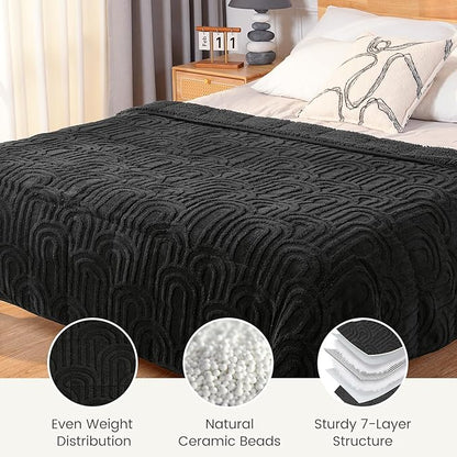 Sherpa Fleece Adult Weighted Blanket Great for Sleep, 15 lbs Dual Sided Soft Fuzzy Heavy Blankets for Couch Bed Sofa, Cozy Warm Fluffy Arched Jacquard Throw for Winter (Black, 60" x 80", 15 Pounds)