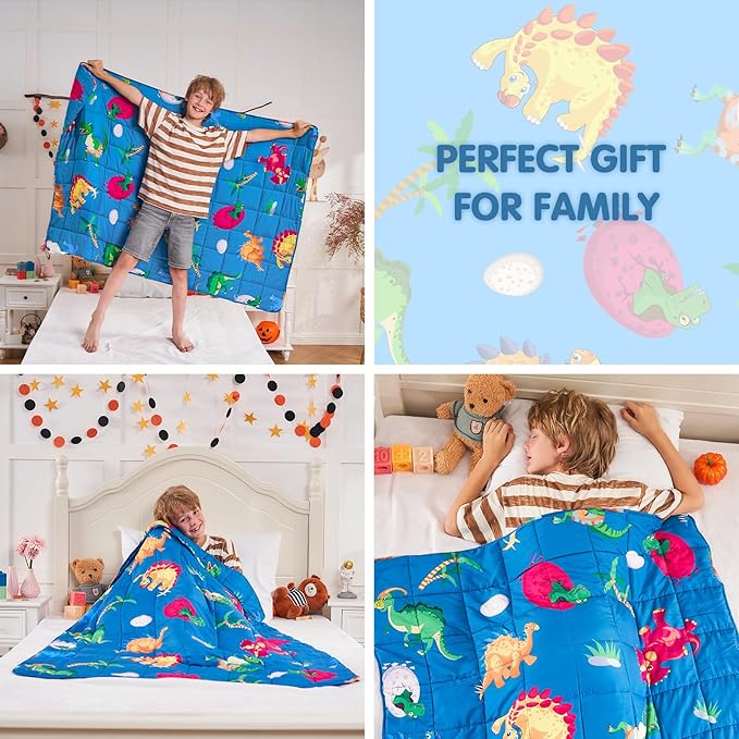 yescool Weighted Blanket 3 Pounds Cooling Weighted Blanket, Dinosaur Heavy Blanket for Sleeping, Weighted Throw Blanket Gift for Boys Girls for 20-40lbs, 36"x48"