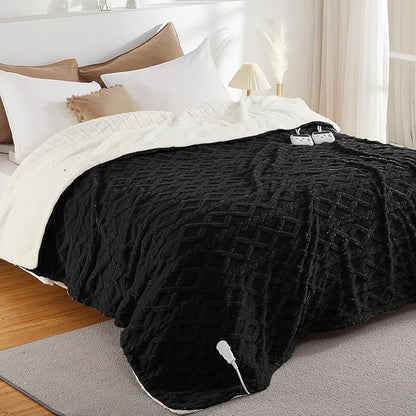 CAROMIO Electric Blanket King Size Dual Control - Thick Tufted Sherpa Heated Blanket King with 10 Heating Levels and 10 Time Settings, ETL Certified Fast Heating Blanket King Size 90"×100", Black