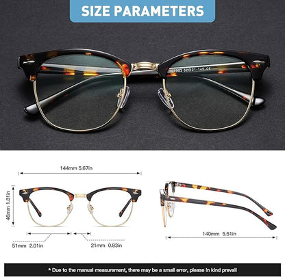 Blue Light Blocking Glasses Vintage Half Frame UV Clear Lens Anti Eyestrain Computer Gaming Glasses for Women Men(P62)