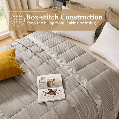 downluxe King Size Blanket with Satin Trim, Lightweight Down Alternative King Blanket for All Season, Machine Washable (Sand, 108 x 90 Inch)