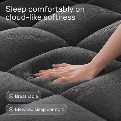 Ultra Soft King Size Mattress Topper - Viscose Made from Bamboo Pillow Top Mattress Pad for Back Pain Relief - Naturally Cooling for Hot Sleepers, Dark Gray